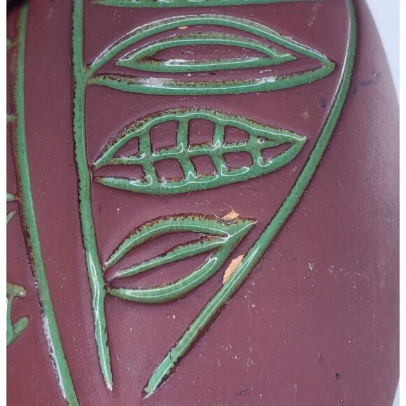 MCM Hjordis Oldfors LE Sweden Upsala Ekeby Vase 5795 Brown Green Leaf - Picture 7 of 9